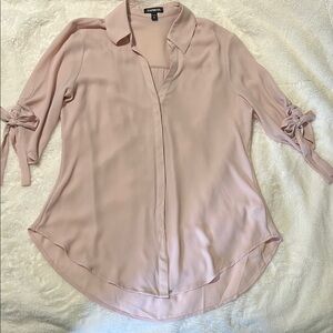 Express Light Pink Roll-Tab Button-Front Blouse